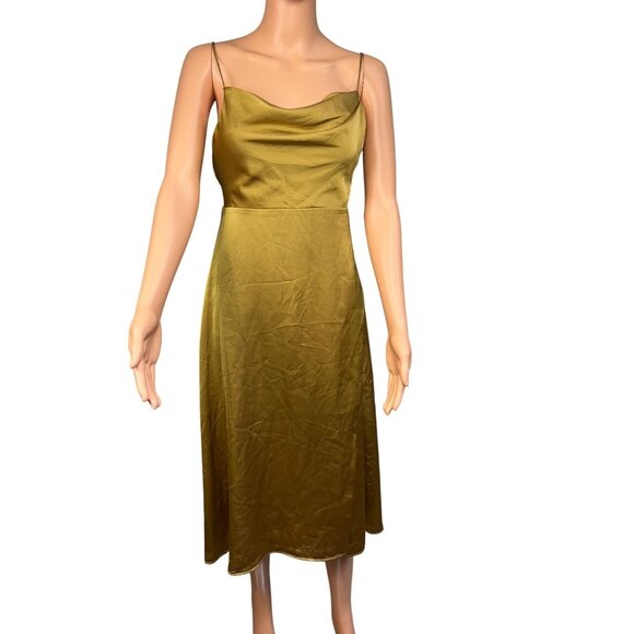 Fame Partners Evening Slip Dress Square Neck Back Zip Metallic Gold Women's US 0 - Picture 1 of 9